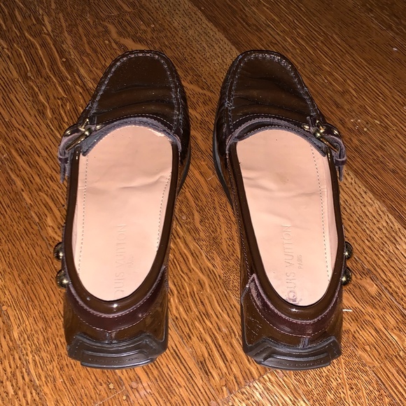 Louis Vuitton Women's Brown Monogram Leather Buckle Strap Loafers - Picture 4 of 13